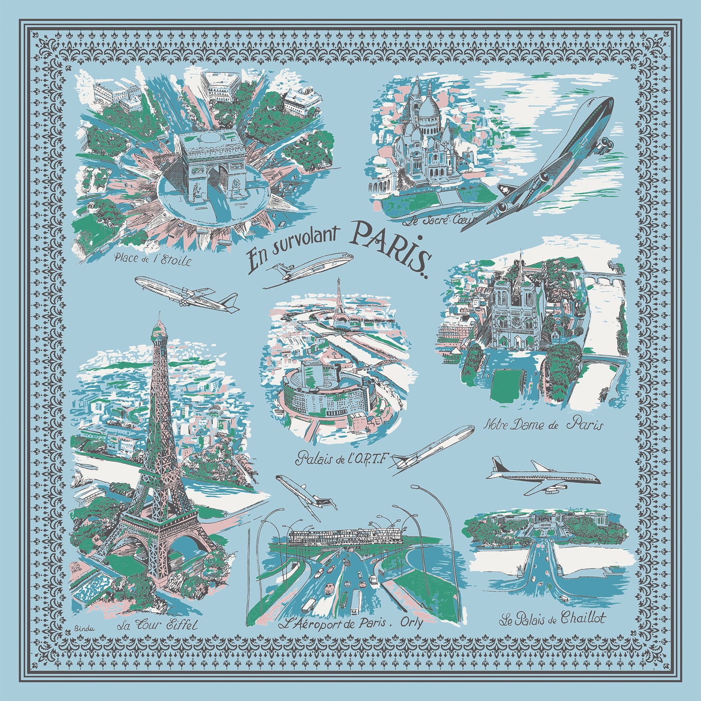Paris Map Print Big Scarf L. Blue / BBB2100 Paris-c2