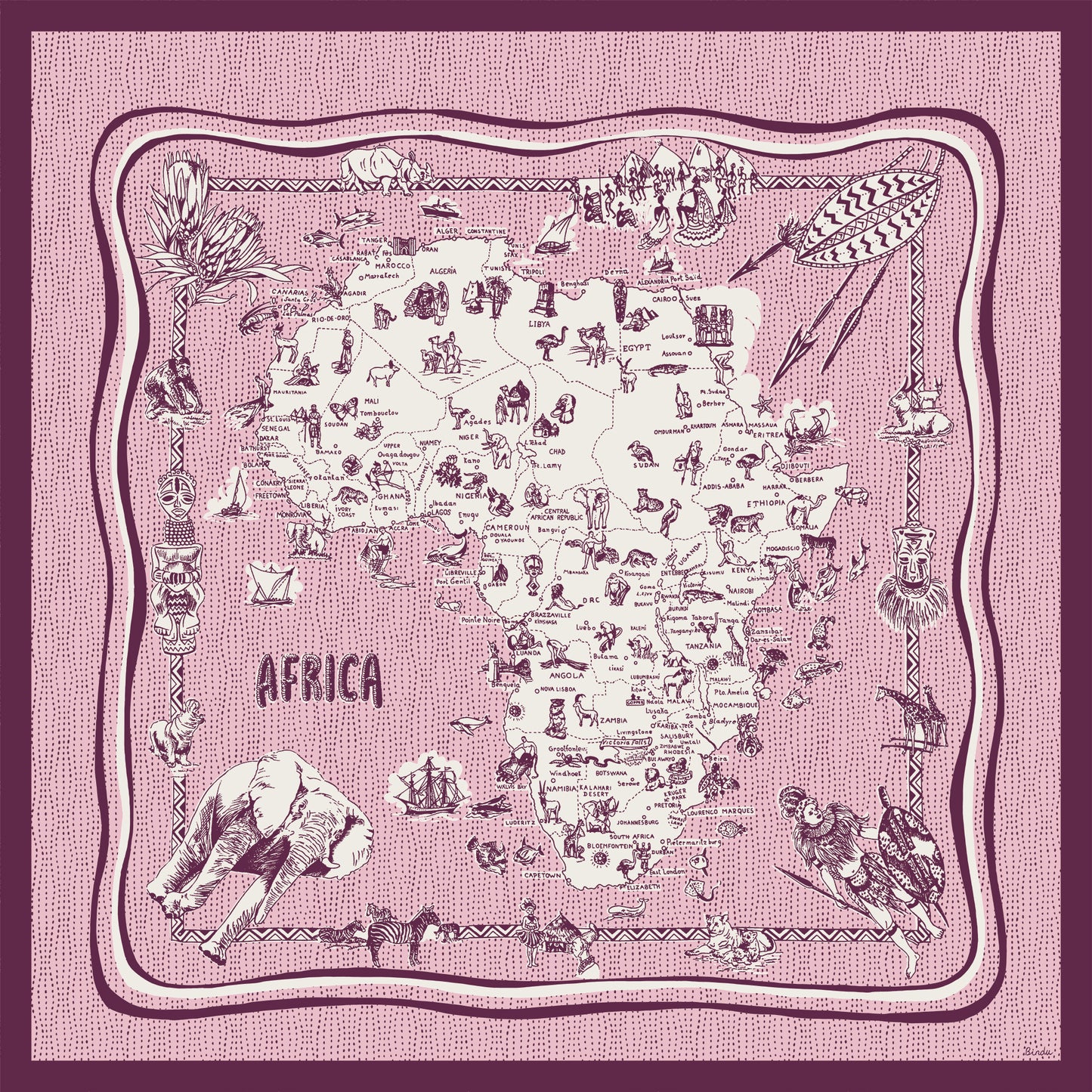 Africa2 Map Print Big Scarf Pink / BBB2100 Africa2-c1