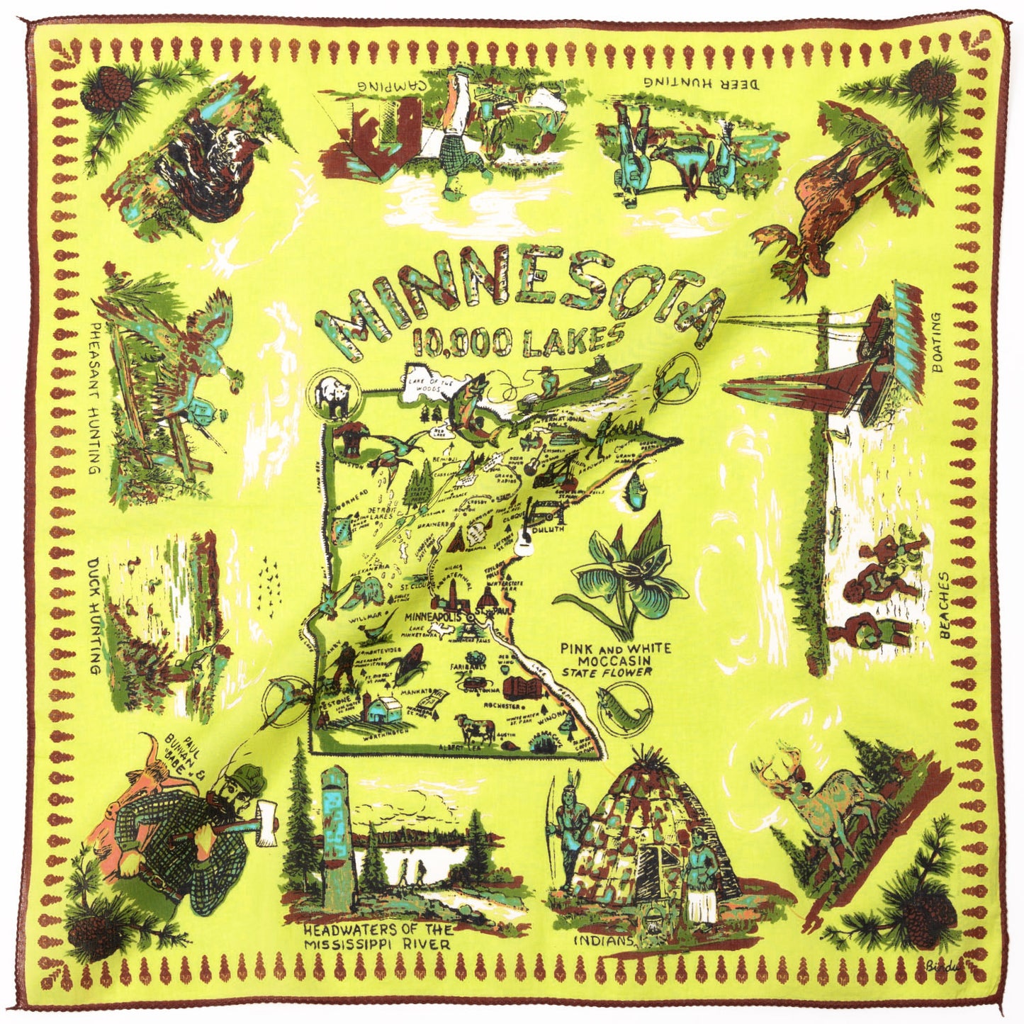 Minnesota Map Print Scarf Green / BBB1313-Minnesota-c2