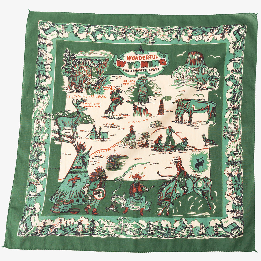 カズオミバンダナ Wyoming Map Bandana Green ワイオミング マッププリント