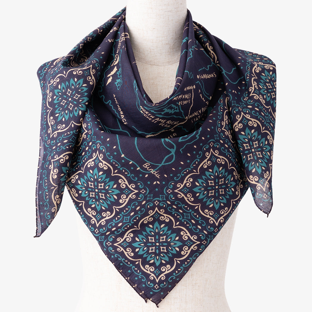 Alaska2 Map Scarf Navy アラスカ マッププリント スカーフ