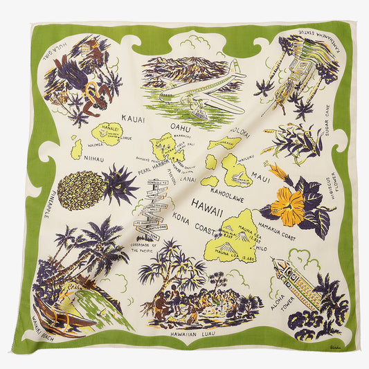 ハワイ マッププリント 64スカーフ Olive / BBB2139-Hawaii-c2