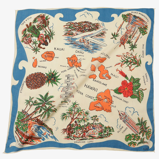 ハワイ マッププリント 64スカーフ Blue / BBB2139-Hawaii-c3