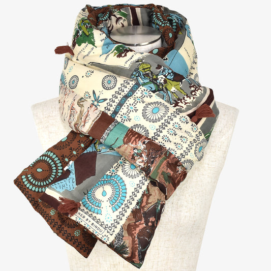 Bandana Pattern Patchwork Down Pack Scarf Brown combo