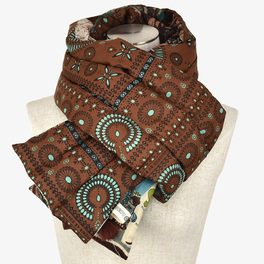 Bandana Pattern Patchwork Down Pack Scarf Brown combo