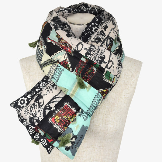 Bandana Pattern Patchwork Down Pack Scarf Black Combo
