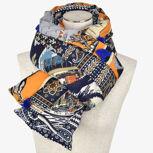 Bandana Pattern Patchwork Down Pack Scarf Navy combo