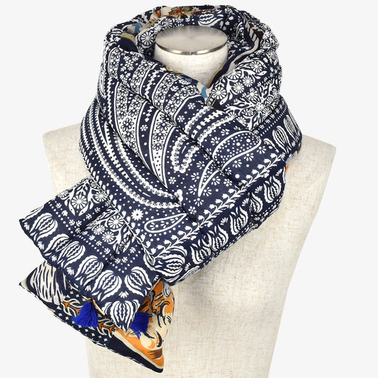 Bandana Pattern Patchwork Down Pack Scarf Navy combo