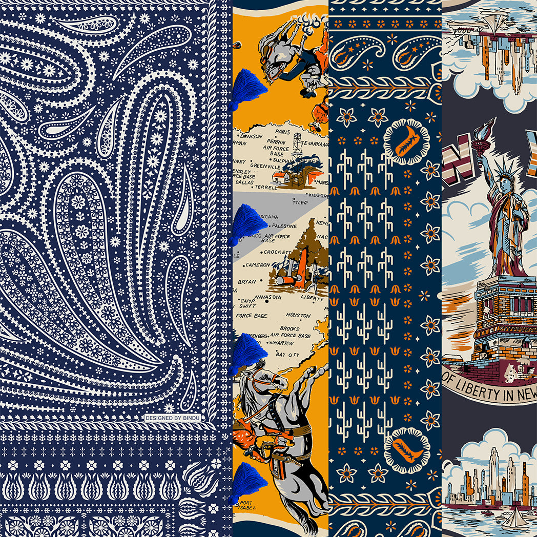 Bandana Pattern Patchwork Down Pack Scarf Navy combo
