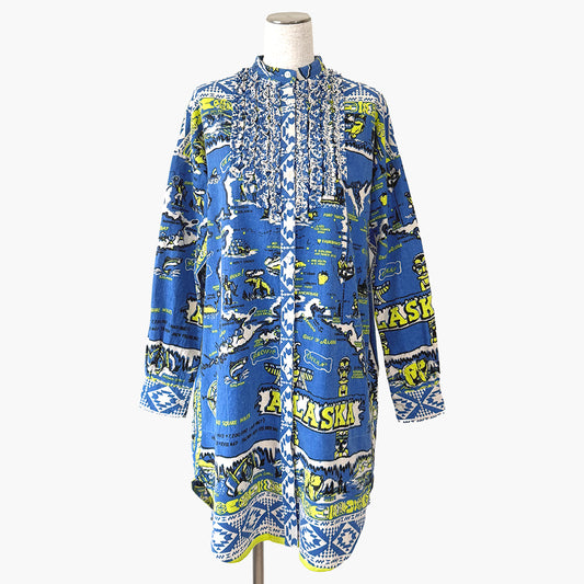 Cotton Flannel Ruffle Shirts Dress / BM1867RF-26fw-c2 ALASKA Blue
