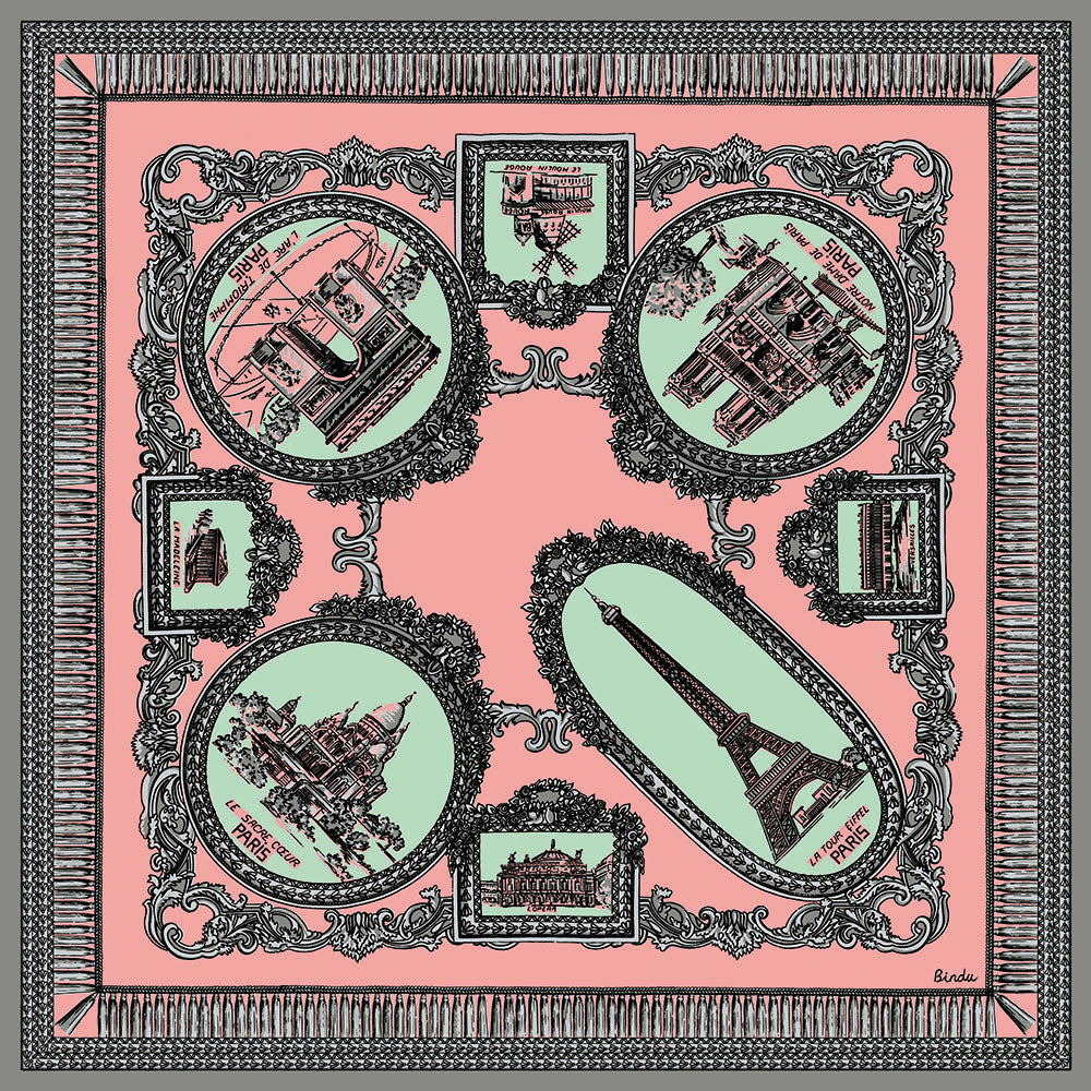 NEW PARIS Map Print Scarf Pink