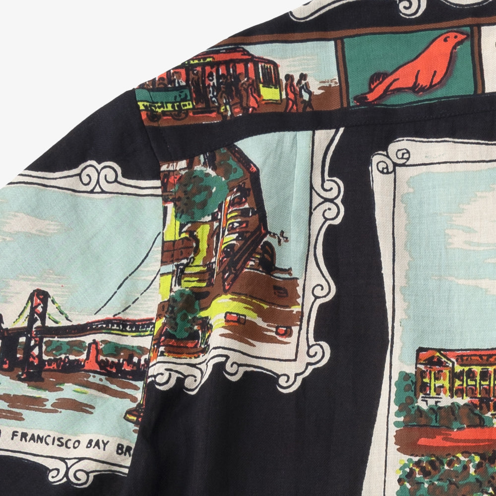 マッププリント ハワイアンシャツ SAN FRANCISCO Black / PIM7725map-25ms-c1
