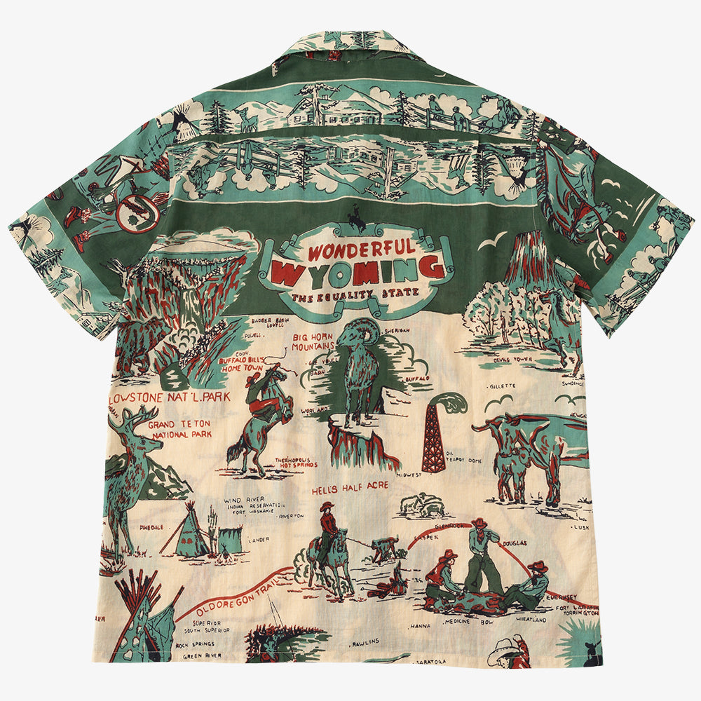 マッププリント ハワイアンシャツ WYOMING Green / PIM7725map-25ms-c4