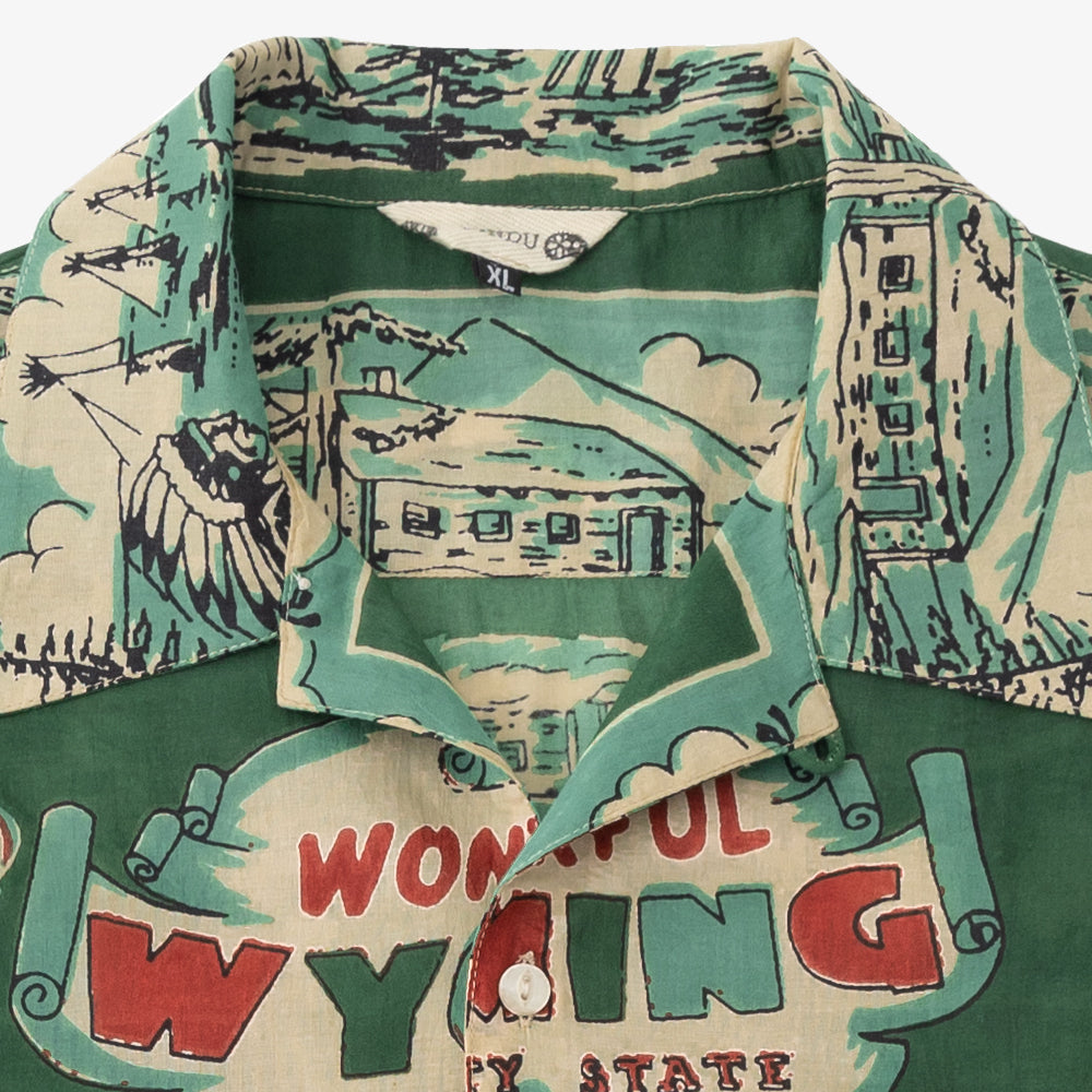 マッププリント ハワイアンシャツ WYOMING Green / PIM7725map-25ms-c4