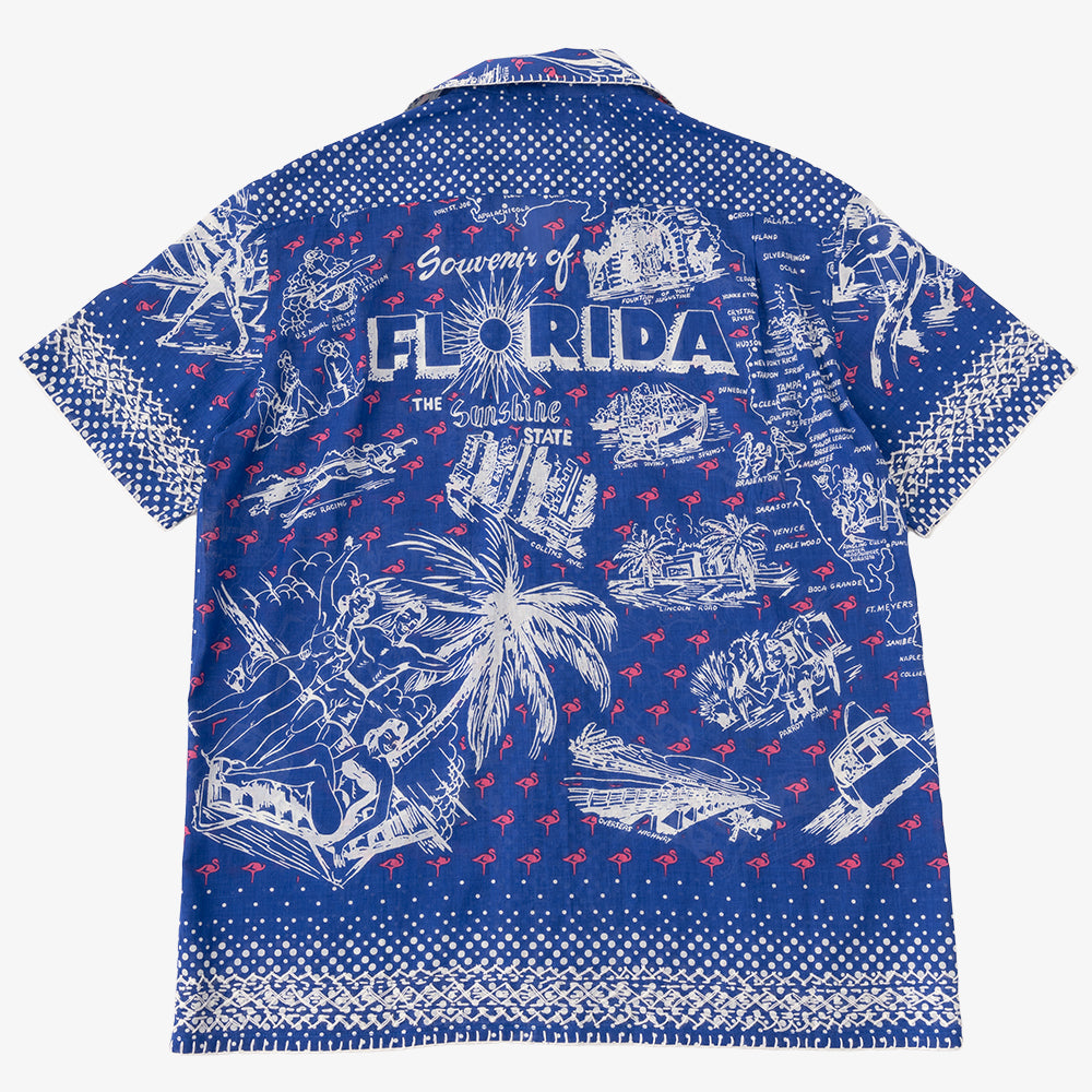 マッププリント ハワイアンシャツ ハンド刺繍 FLORIDA Blue / PIM7824map-25ms-c4