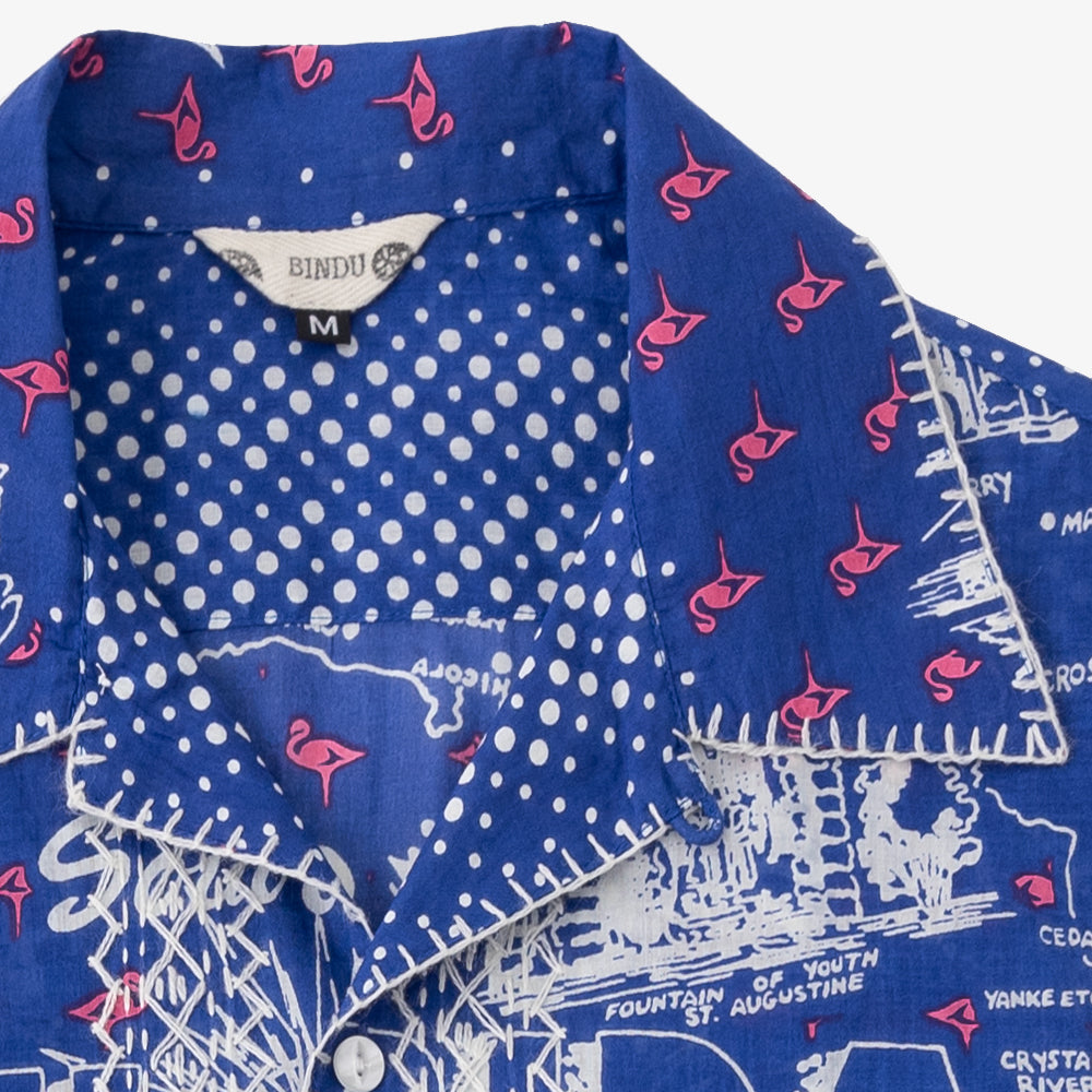 マッププリント ハワイアンシャツ ハンド刺繍 FLORIDA Blue / PIM7824map-25ms-c4