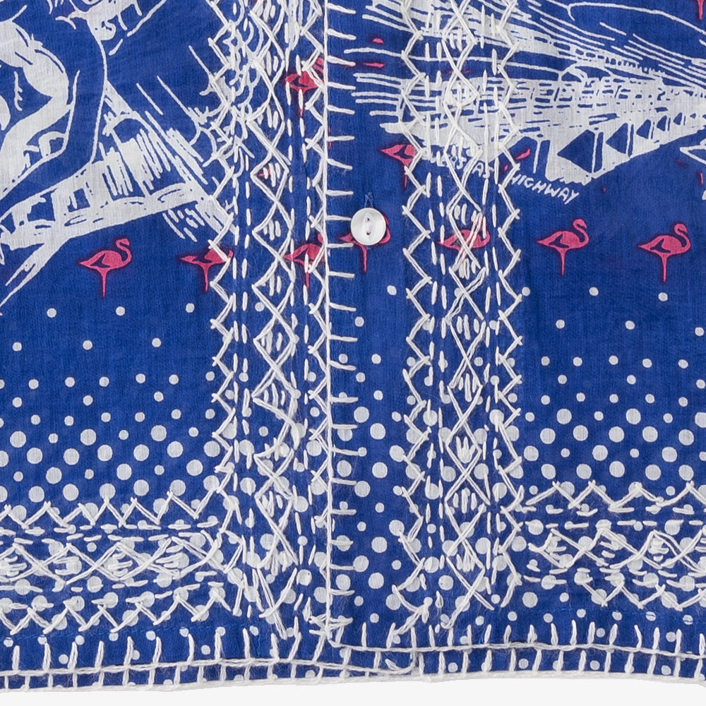 マッププリント ハワイアンシャツ ハンド刺繍 FLORIDA Blue / PIM7824map-25ms-c4