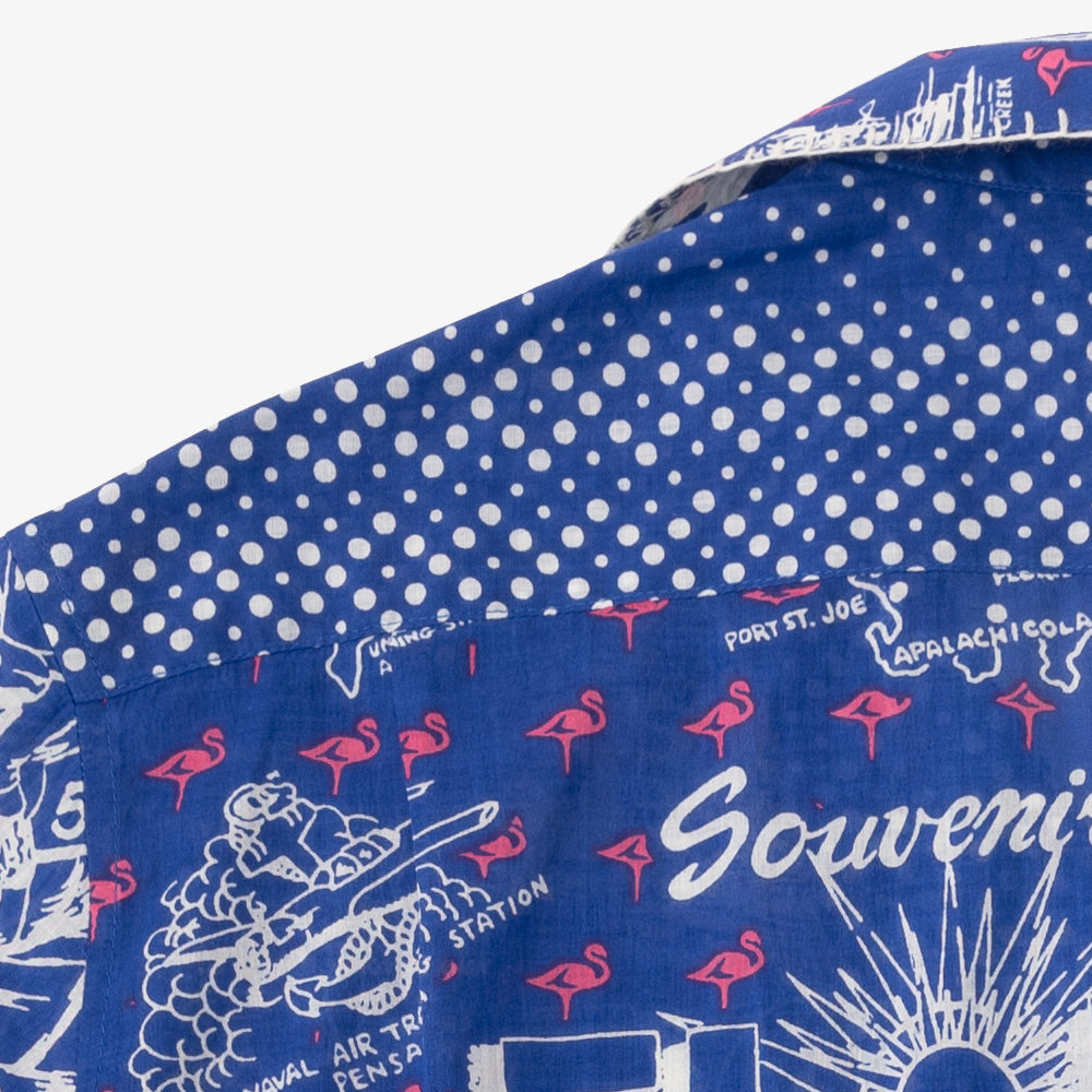 マッププリント ハワイアンシャツ ハンド刺繍 FLORIDA Blue / PIM7824map-25ms-c4