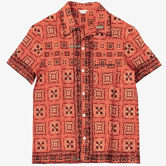”BRIAN“(ブライアン)プリンテッド・ハワイアンシャツ・ハンド刺繍 Chilli red