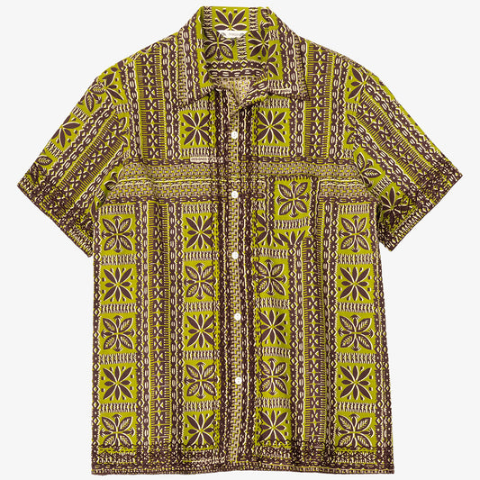 ”Dennis“(デニス)プリンテッド・ハワイアンシャツ・ハンド刺繍 Golden lime