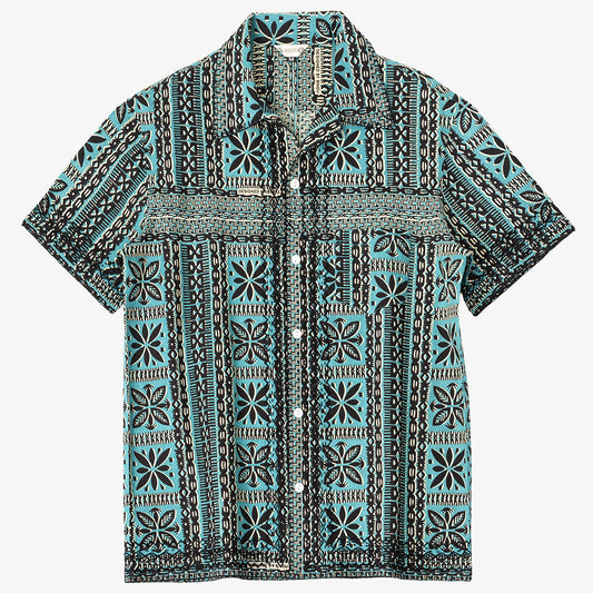 ”Dennis“(デニス)プリンテッド・ハワイアンシャツ・ハンド刺繍 Dusty Turquoise