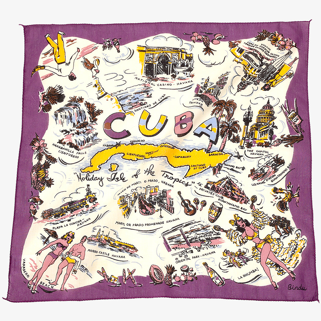 Cuba “ (キューバ）・ヴィンテージ風マッププリント　バンダナ Purple