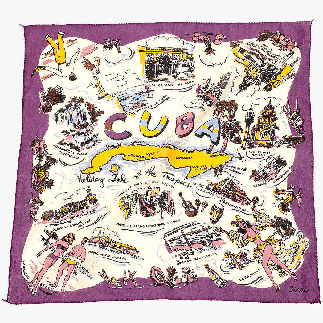 Cuba Vintage Map Print Scarf Purple