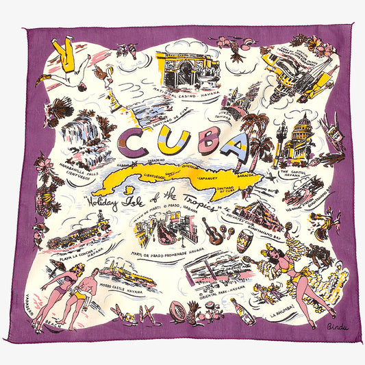 Cuba “ (キューバ）・ヴィンテージ風マッププリント　スカーフ Purple