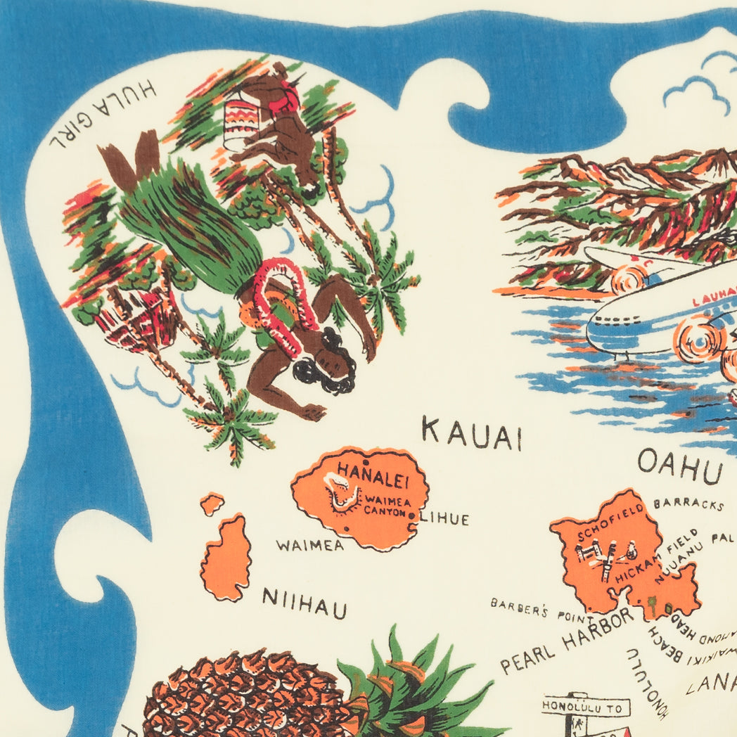 "Hawaii" Vintage Map Print Scarf Blue