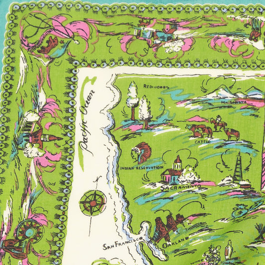 New California “ (ニューカリフォルニア)・マッププリント バンダナ Olive