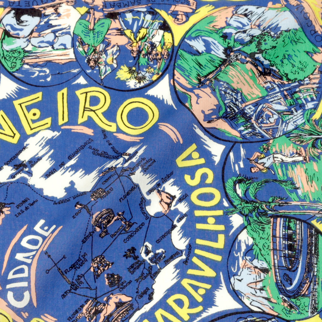“Rio deJaneiro “ (リオデジャネイロ）・ヴィンテージ風マッププリント　スカーフ　Blue