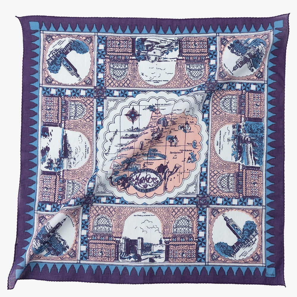 Morocco Map Print Scarf Moonshine / BBB1313-Morocco-c2