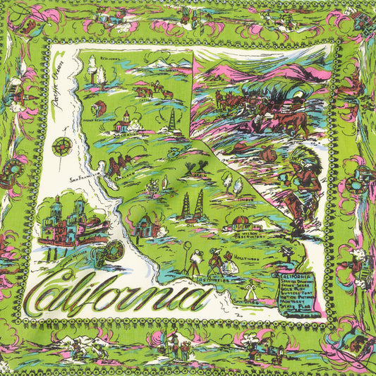 New California “ (ニューカリフォルニア）・ヴィンテージ風マッププリント　スカーフ OLV
