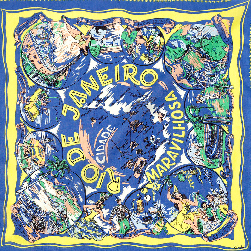 "Rio de Janeiro" vintage map print scarf Blue