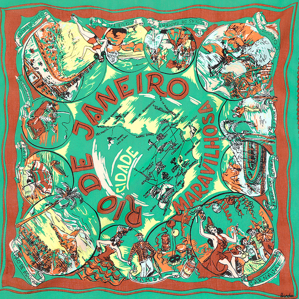 "Rio de Janeiro" vintage map print scarf Green