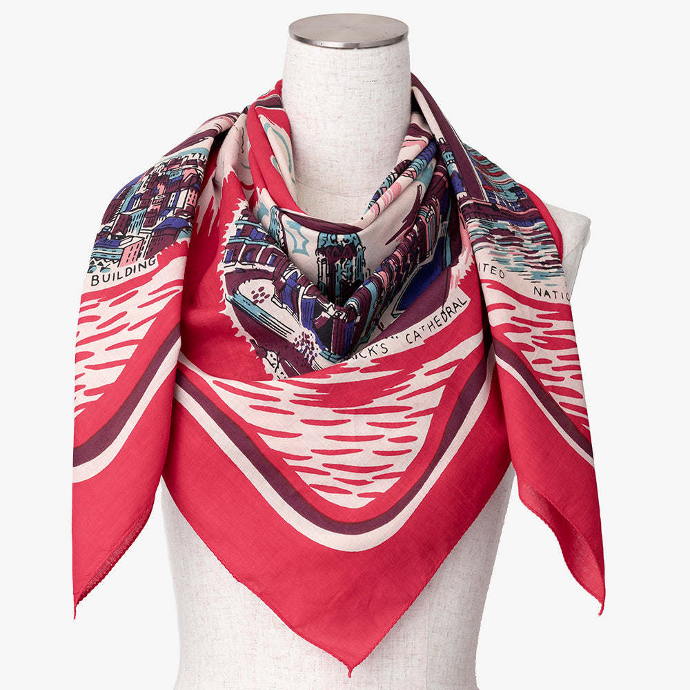 New York 2 Map Print Scarf Red / BBB1313-NY2-c3