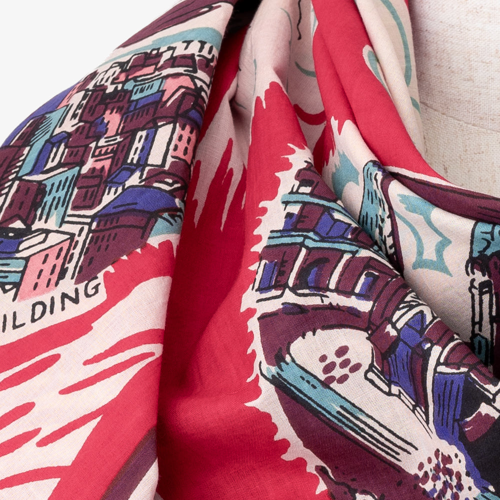 New York 2 Map Print Scarf Red / BBB1313-NY2-c3