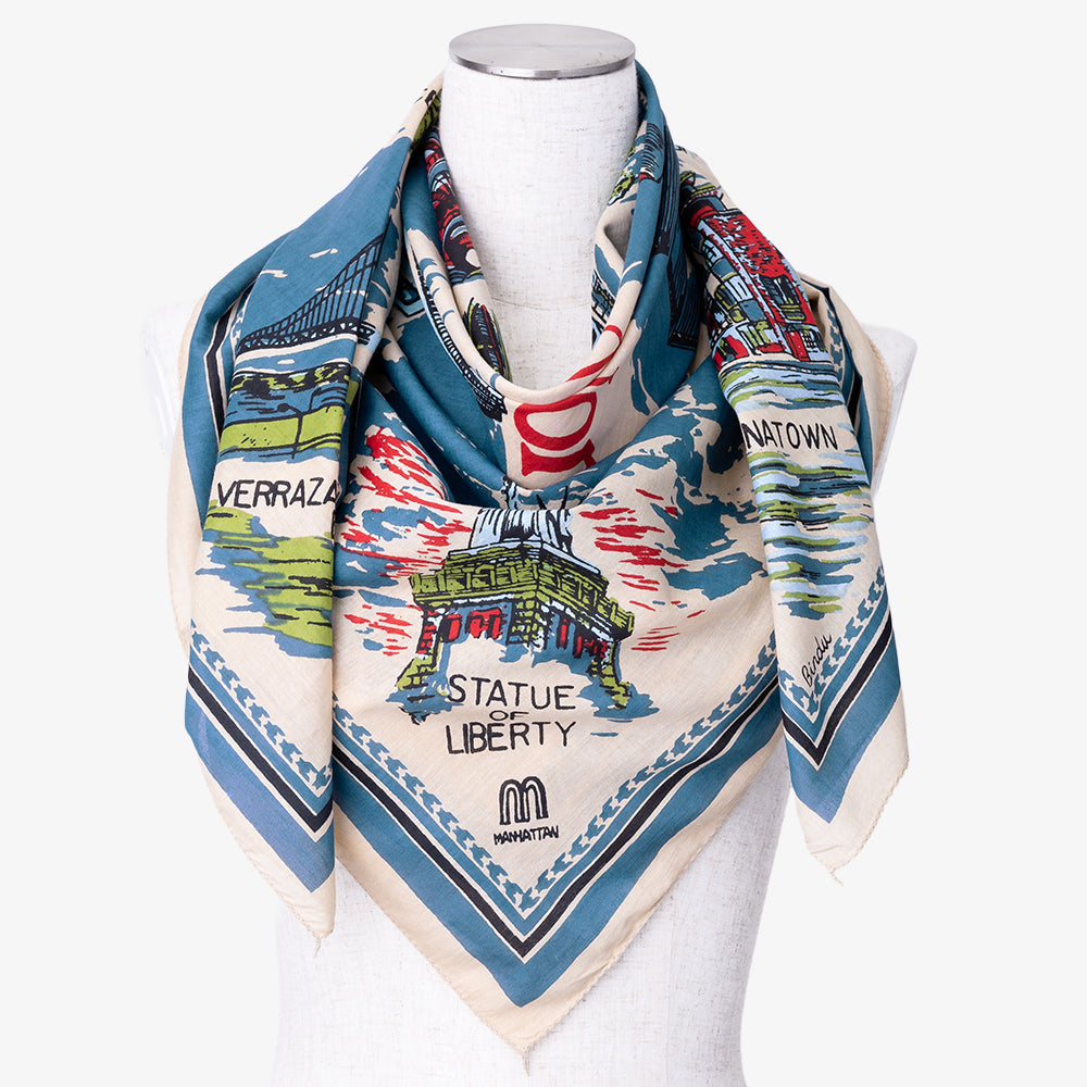 New York 3 Map Print Scarf Natural / BBB1313-NY3-c1