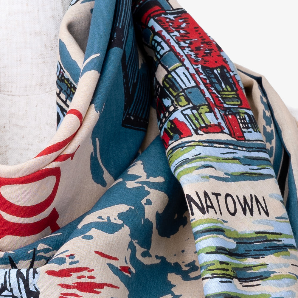 New York 3 Map Print Scarf Natural / BBB1313-NY3-c1