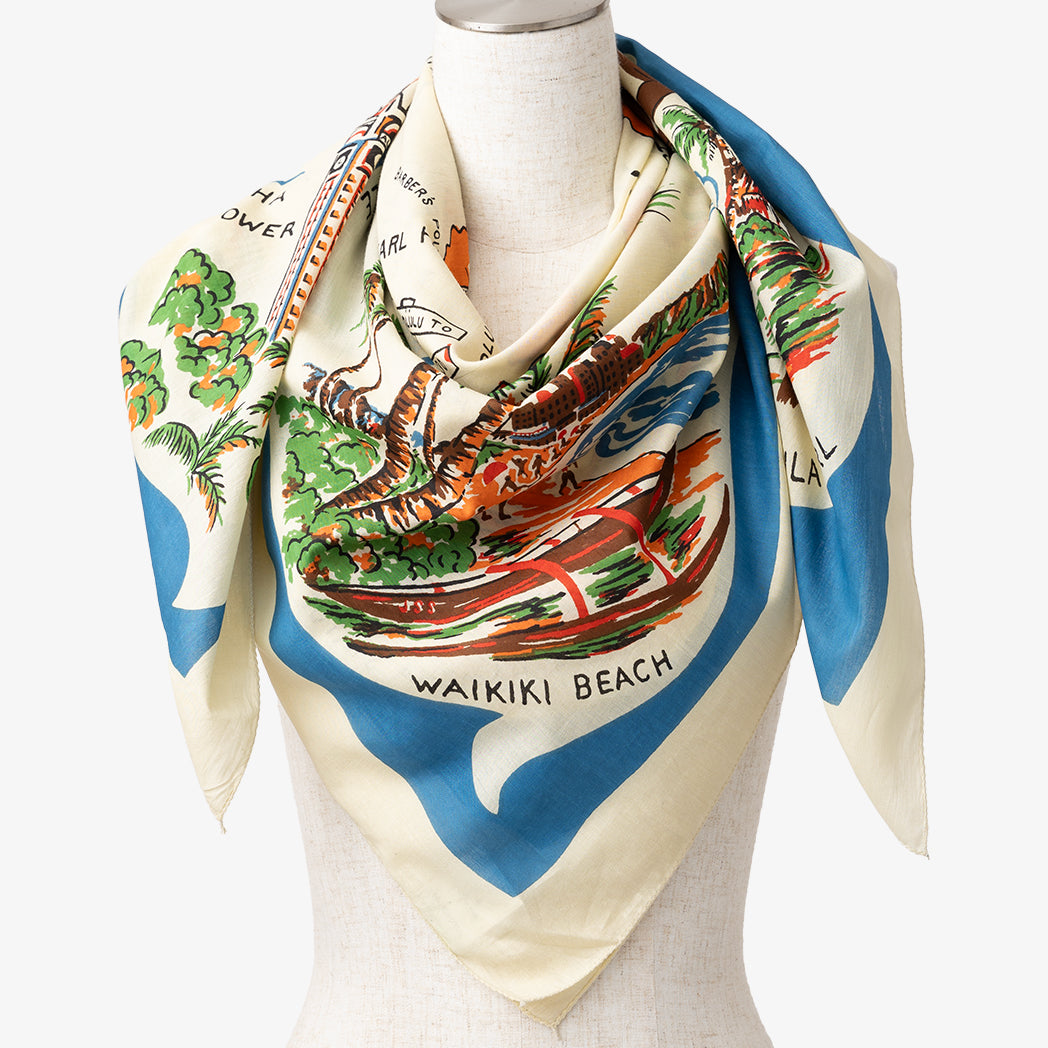 "Hawaii" Vintage Map Print Scarf Blue