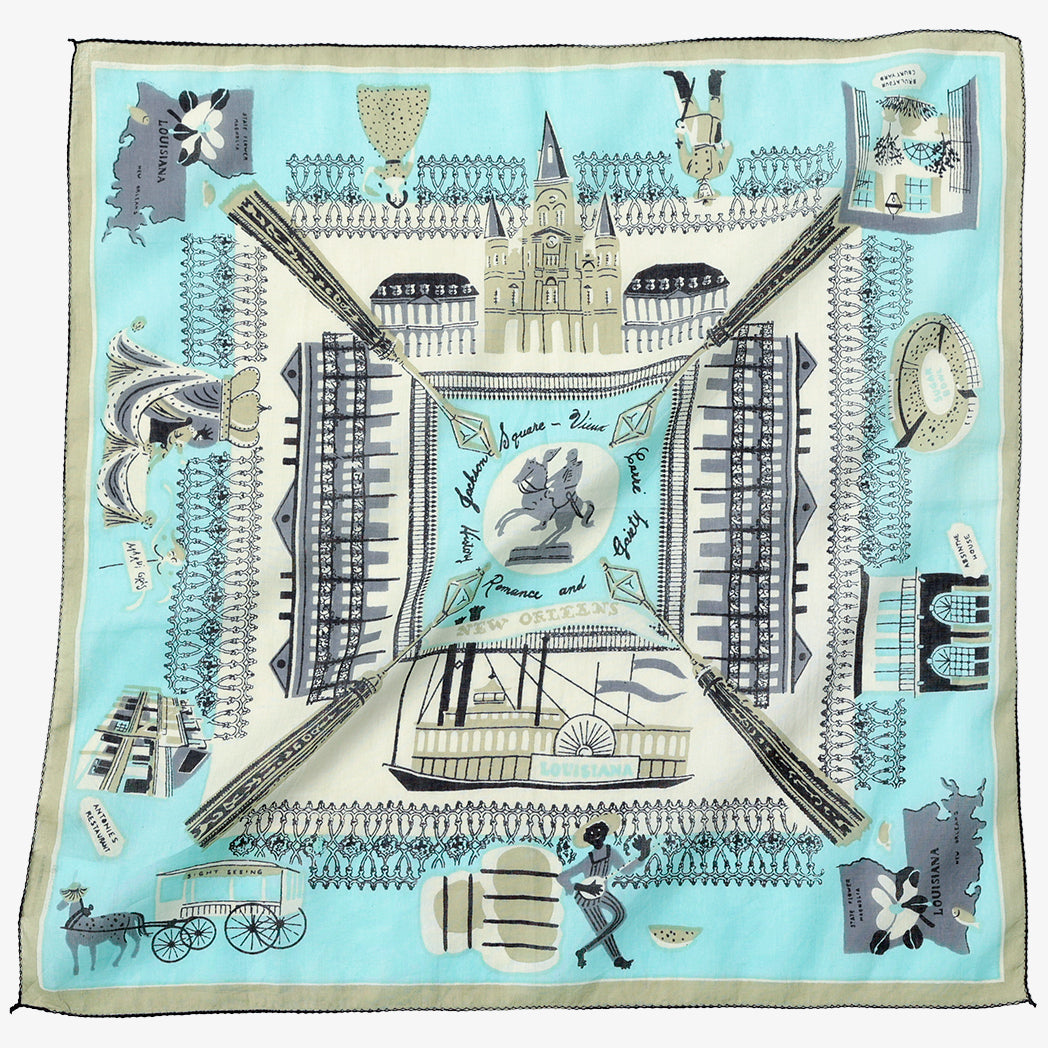 New Orleans Map Print Scarf TF Blue
