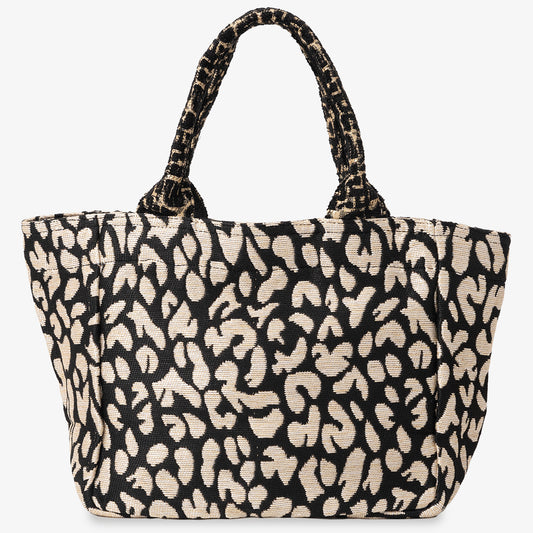 LEOPARD Leopard Jacquard Mini Tote Bag XS Size - Black/Natural