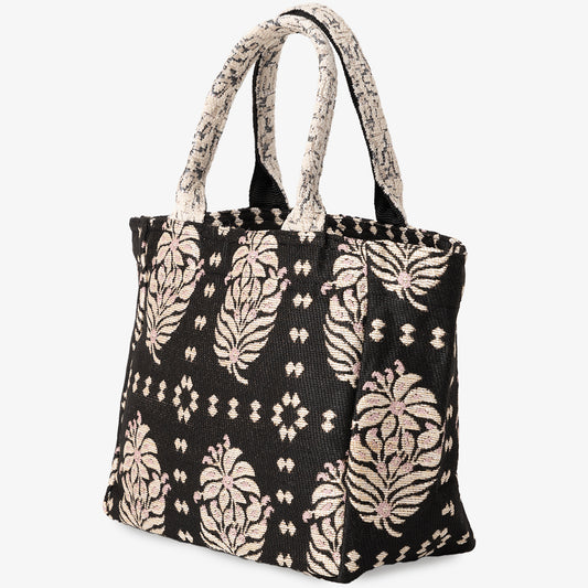 Carol Floral Jacquard XS Horizontal Tote Bag Black