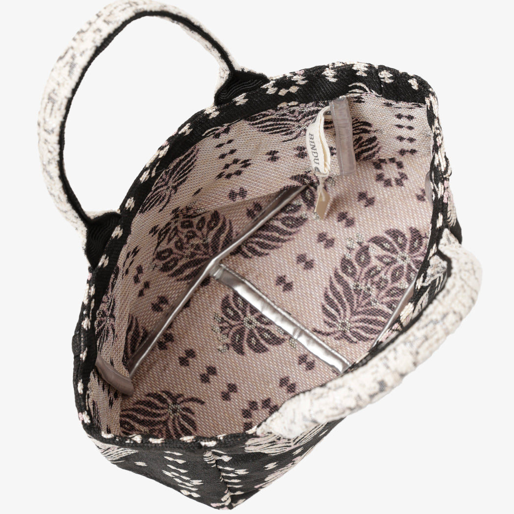 Carol Floral Jacquard XS Horizontal Tote Bag Black