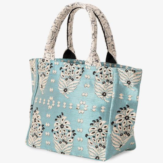 Carol Floral Jacquard XS Horizontal Tote Bag Lt.Blue