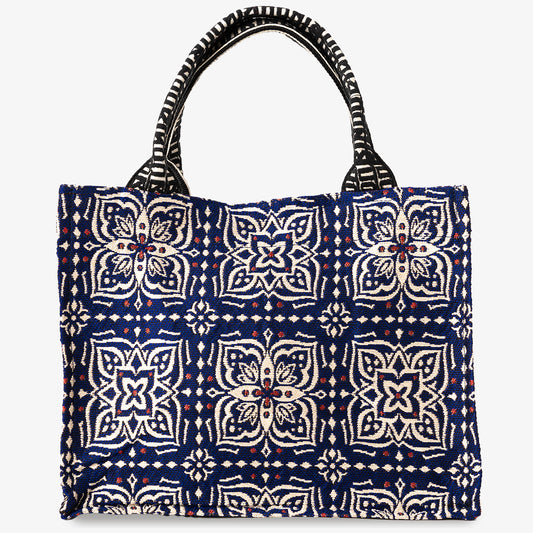 Brian(ブライアン) ジャカード スモール ブックトートバッグ・Navy