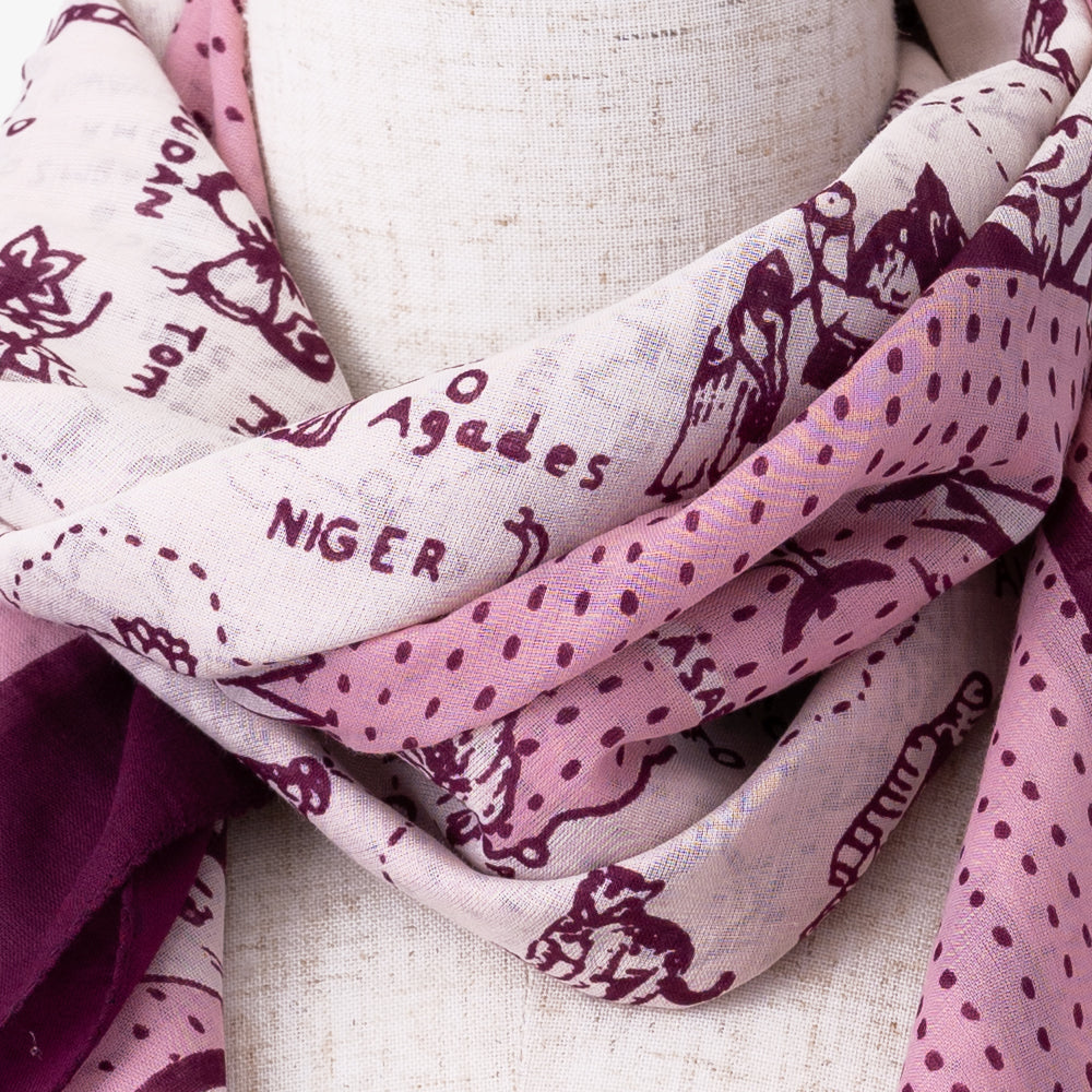 Africa2 Map Print Big Scarf Pink / BBB2100 Africa2-c1