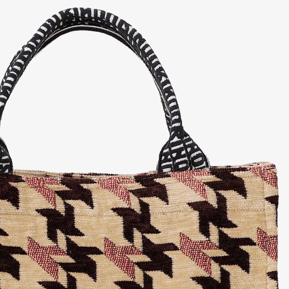 Chenille NY Houndstooth ジャカード スモール ブック トートバッグ Camel / BBB-2155-25FW-c2