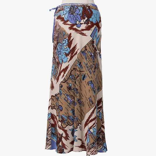 Map Print (インディアナ)レーヨンバイアス ロングスカート INDIANA