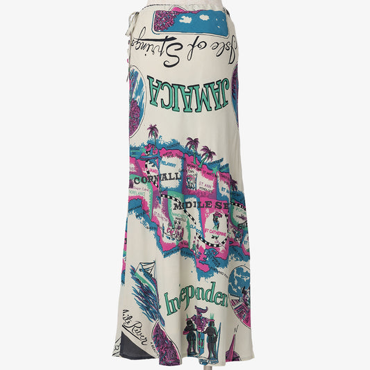 Map Print (ジャマイカ)レーヨンバイアス ロングスカート Jamaica